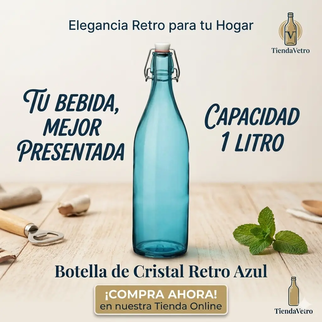 Botella de cristal azul anuncio .webp