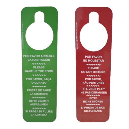 [CNMCP] Cartel no molestar bicolor R/V cartón plastificado  C/100 uds
