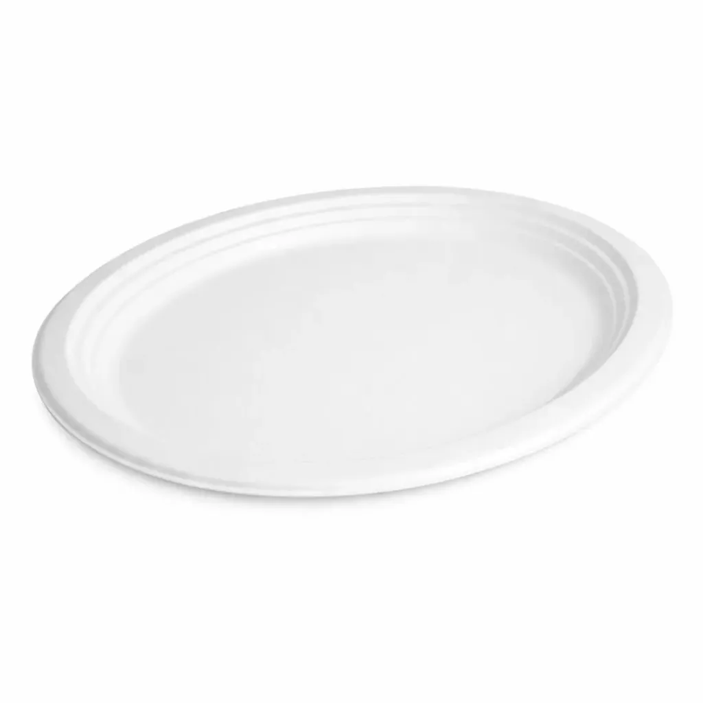 Plato llano biodegradable oval 25 cm P/50 uds