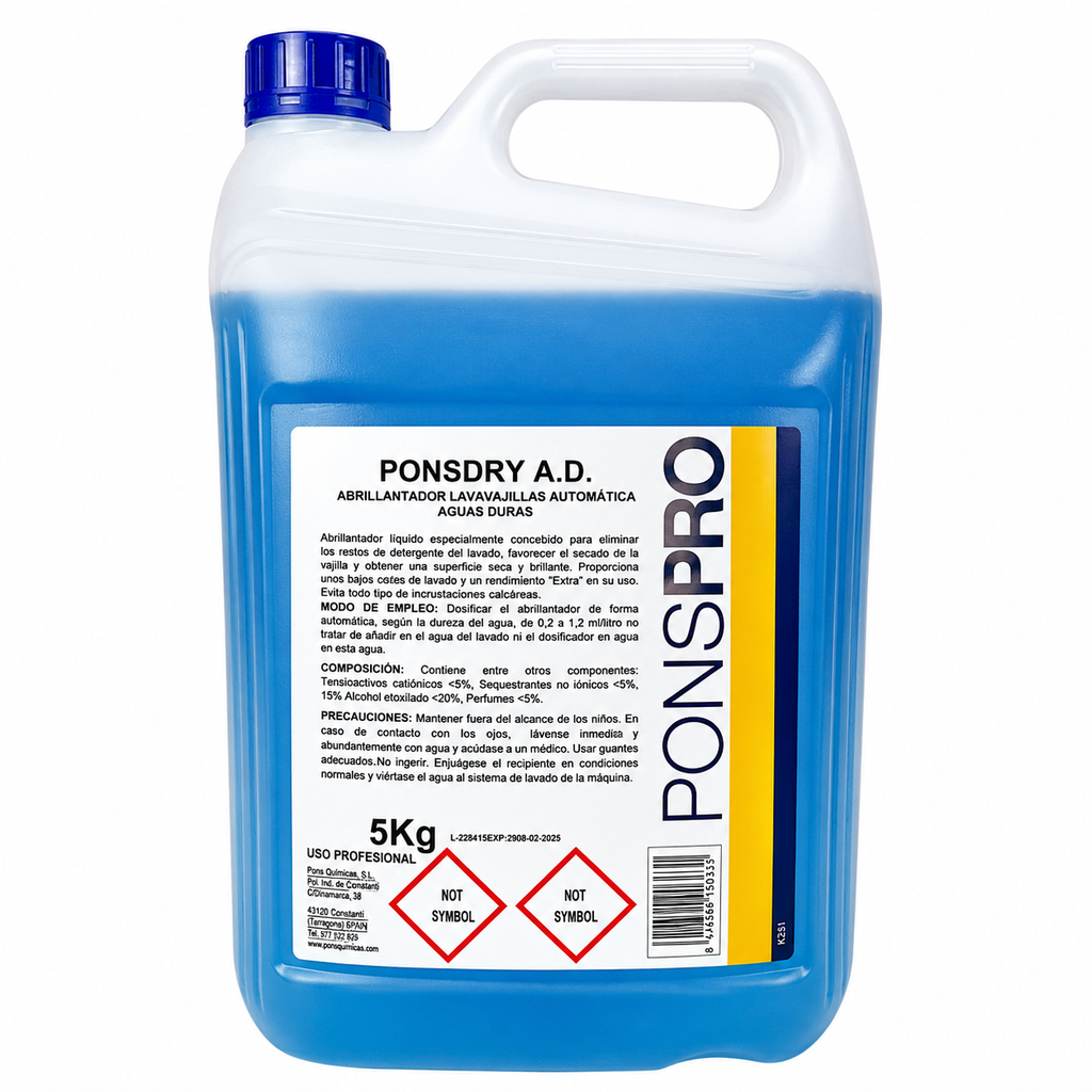 Abrillantador vajillas máquinas aguas duras Ponsdry 5 L