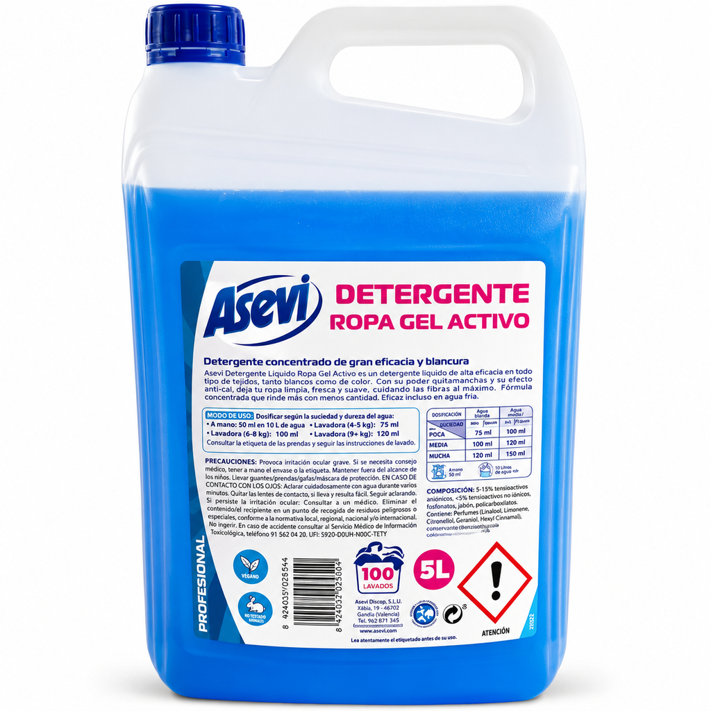 Detergente de ropa gel activo Asevi 5 L